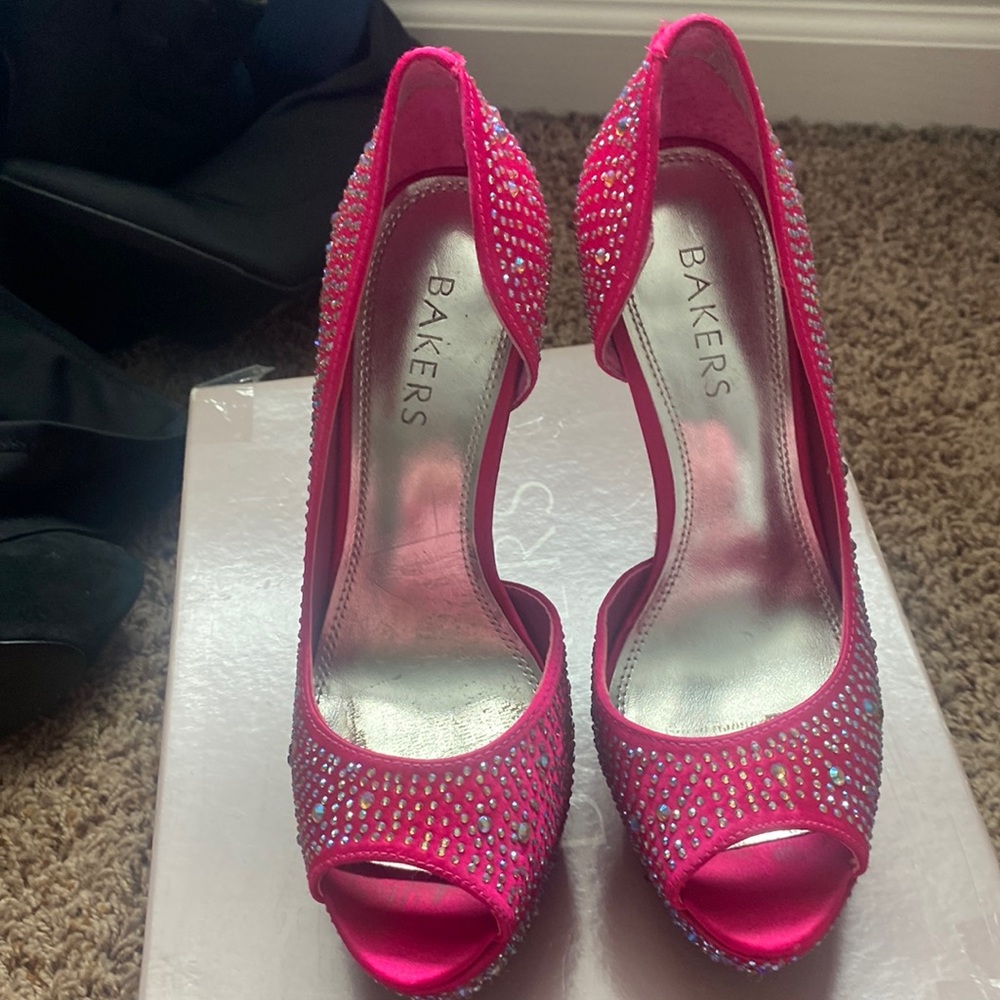 Bakers, fuchsia, pink, iridescent rhinestone platform heel